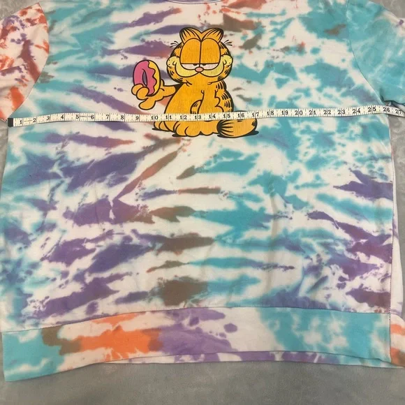 Vibrant Tie-Dye Garfield Women's Sweatshirt "I Donut Care" Large - Picture 12 of 14